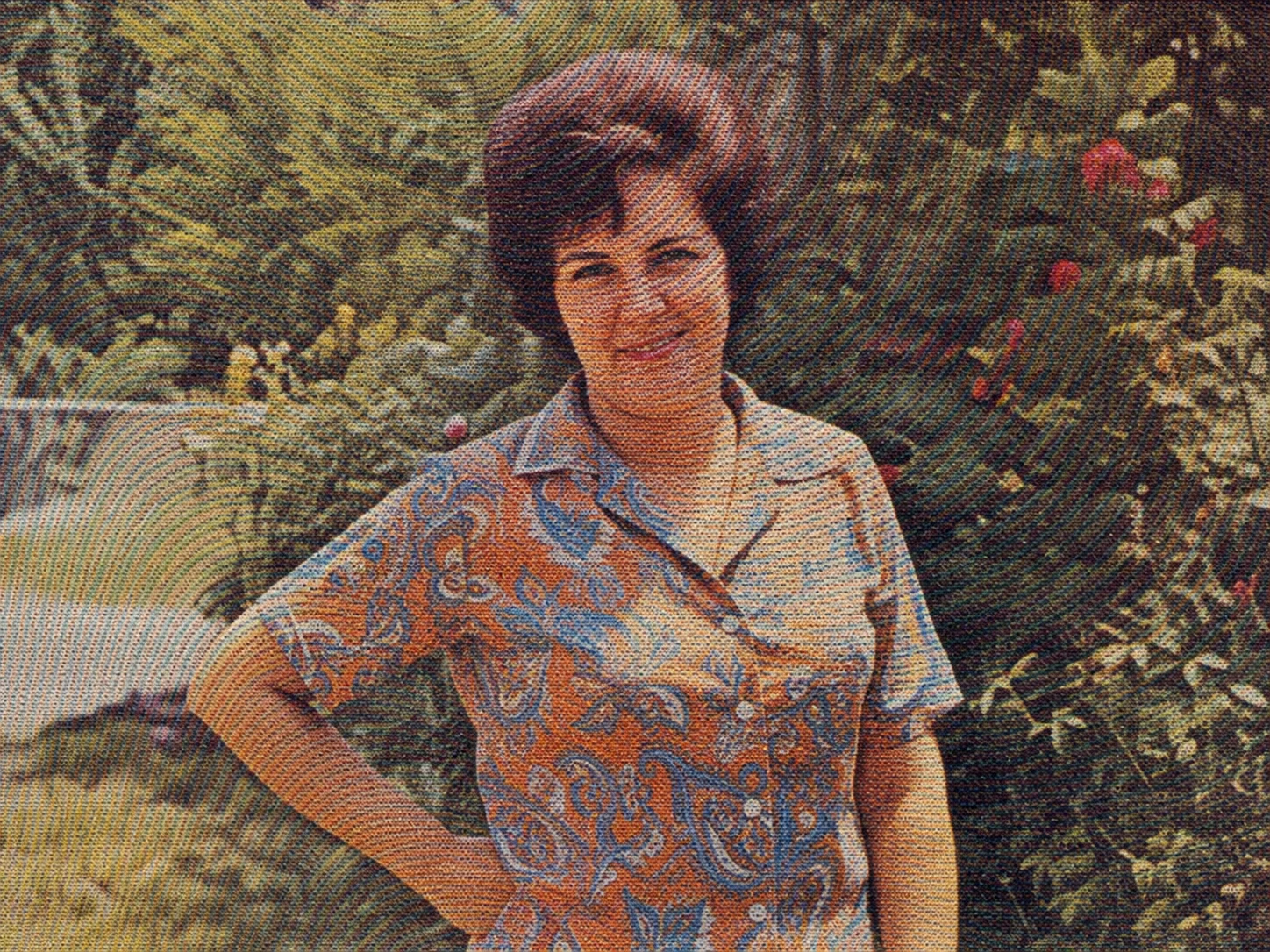 Scanned vintage portrait with heavy halftone and moire patterns
