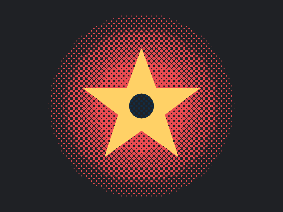 The same star with its glow converted to solid DTF halftone dots