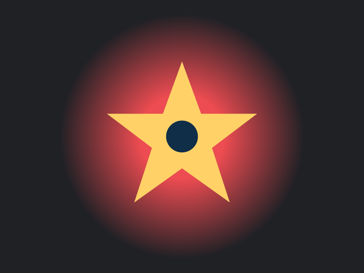 Star with a soft red glow on a dark shirt color, before DTF halftone
