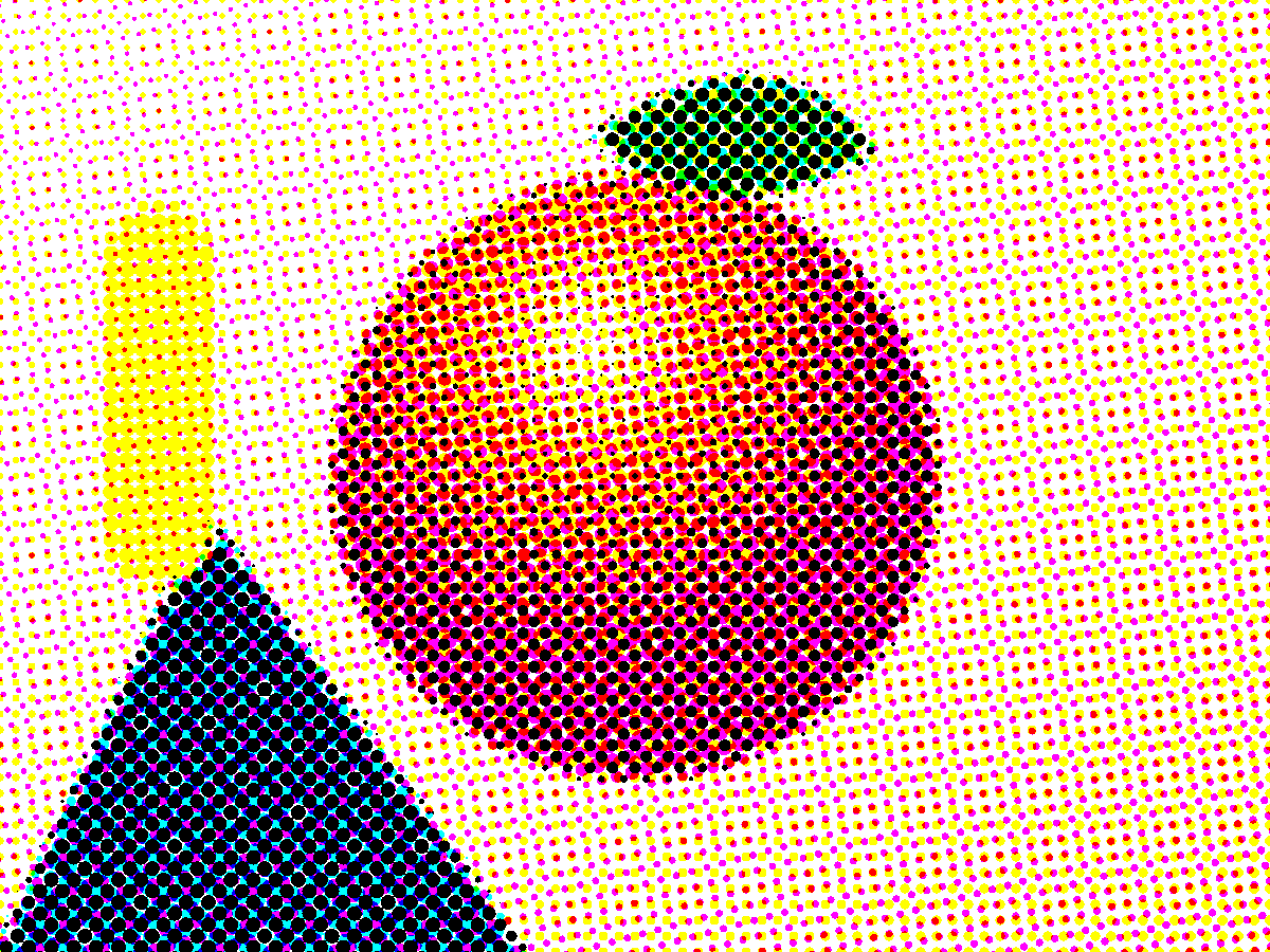 Dieselbe Illustration aus CMYK-Rasterpunkten aufgebaut